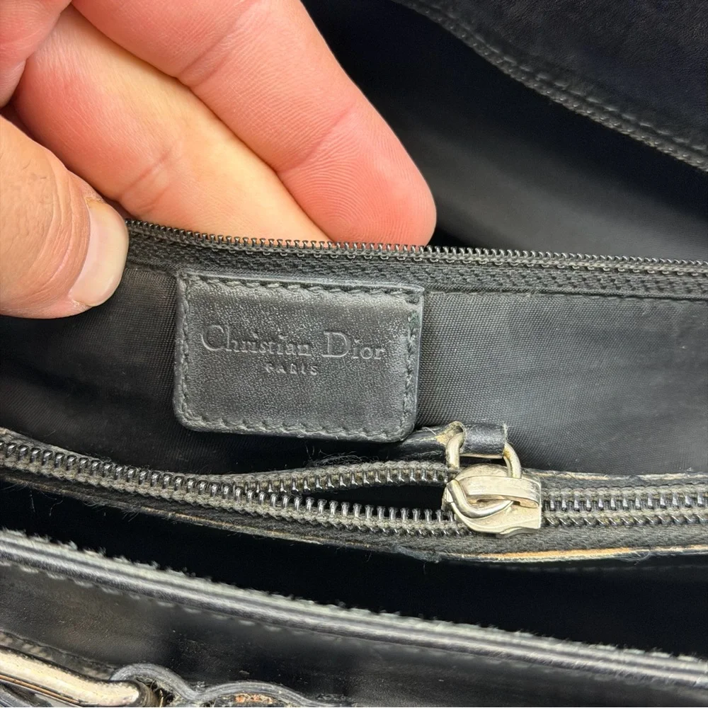 Christian Dior Trotter Canvas Logo Tote Bag Black Leather Trim‎ Vintage